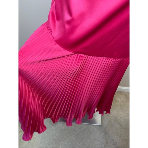 Amur Milly Pleated Strapless Ruched Pink Cabaret Midi Dress Size 4 - Picture 8 of 10
